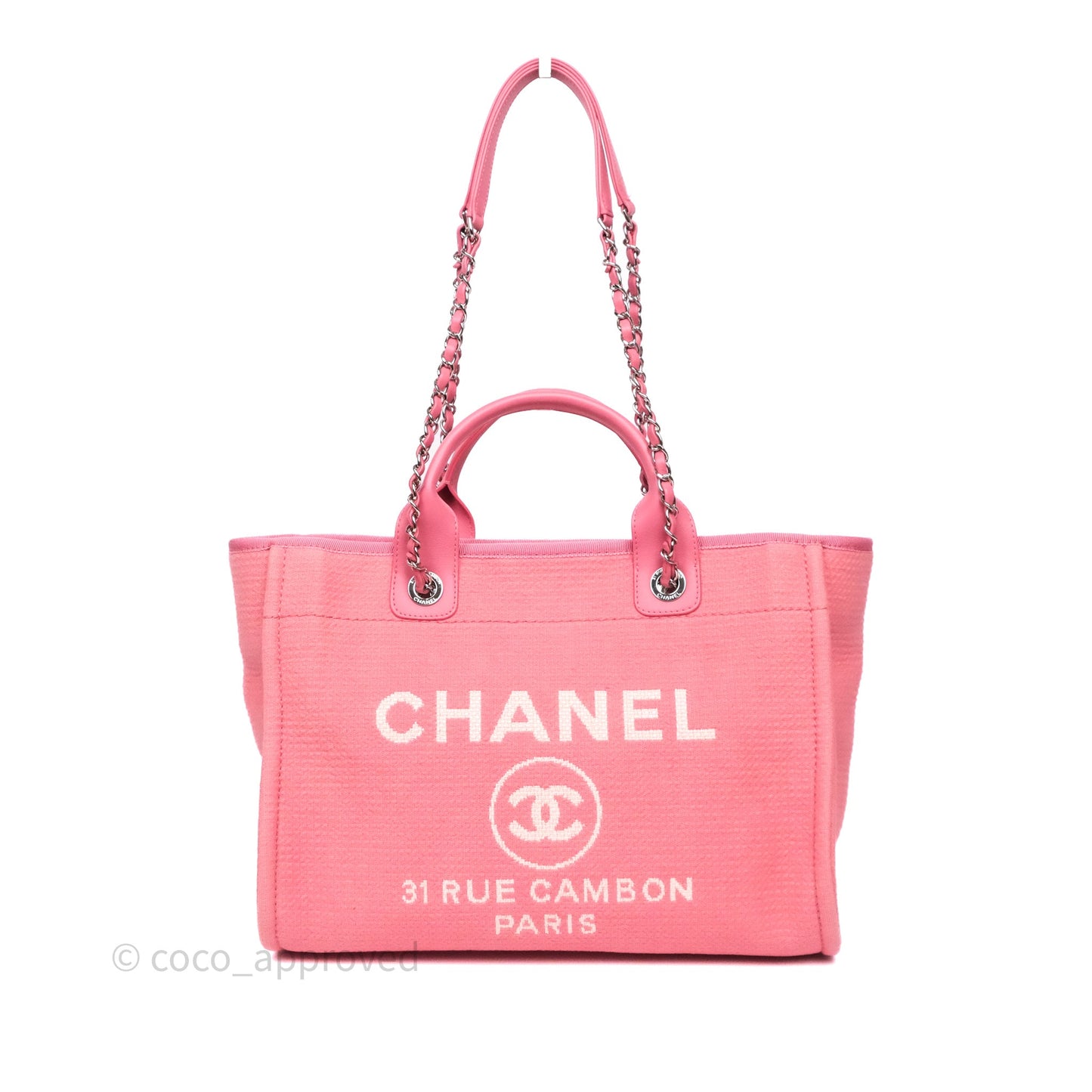 Chanel New Small Deauville Tote Pink Cotton Sliver Hardware