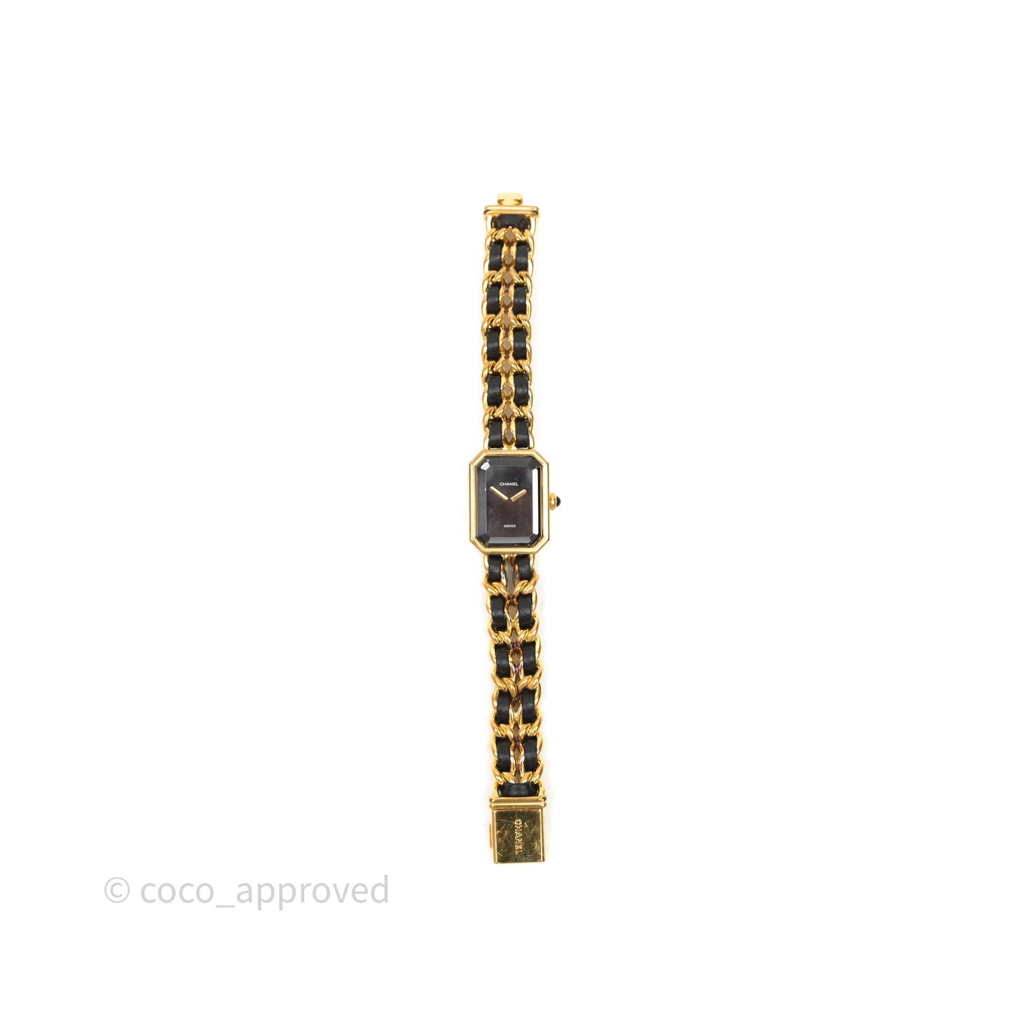Chanel Vintage Première Watch Black Leather Gold Plated Size M