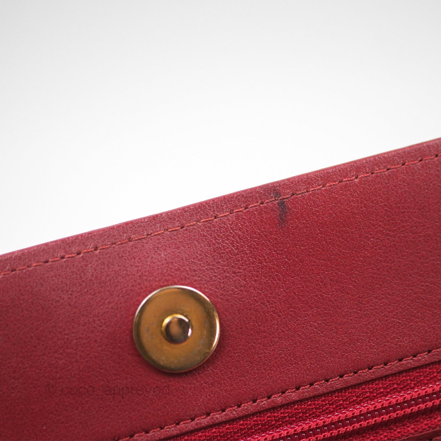 Chanel Quilted Boy Wallet on Chain WOC Red Caviar Aged Gold Hardware