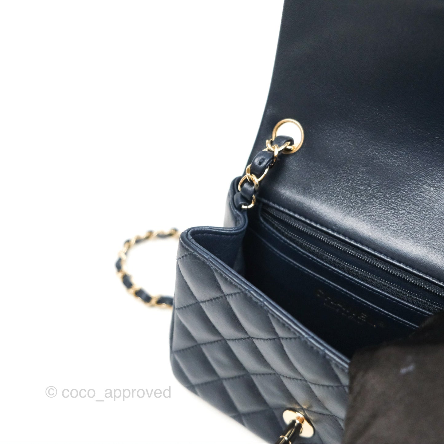 Chanel Mini Square Quilted Navy Lambskin Gold Hardware