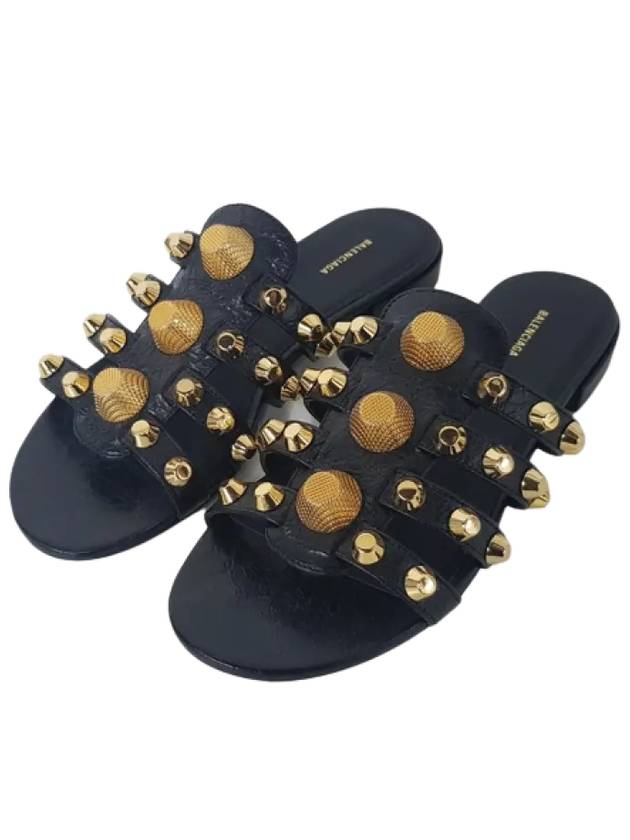 Luxury Balenciaga Gold Stud Slippers Black