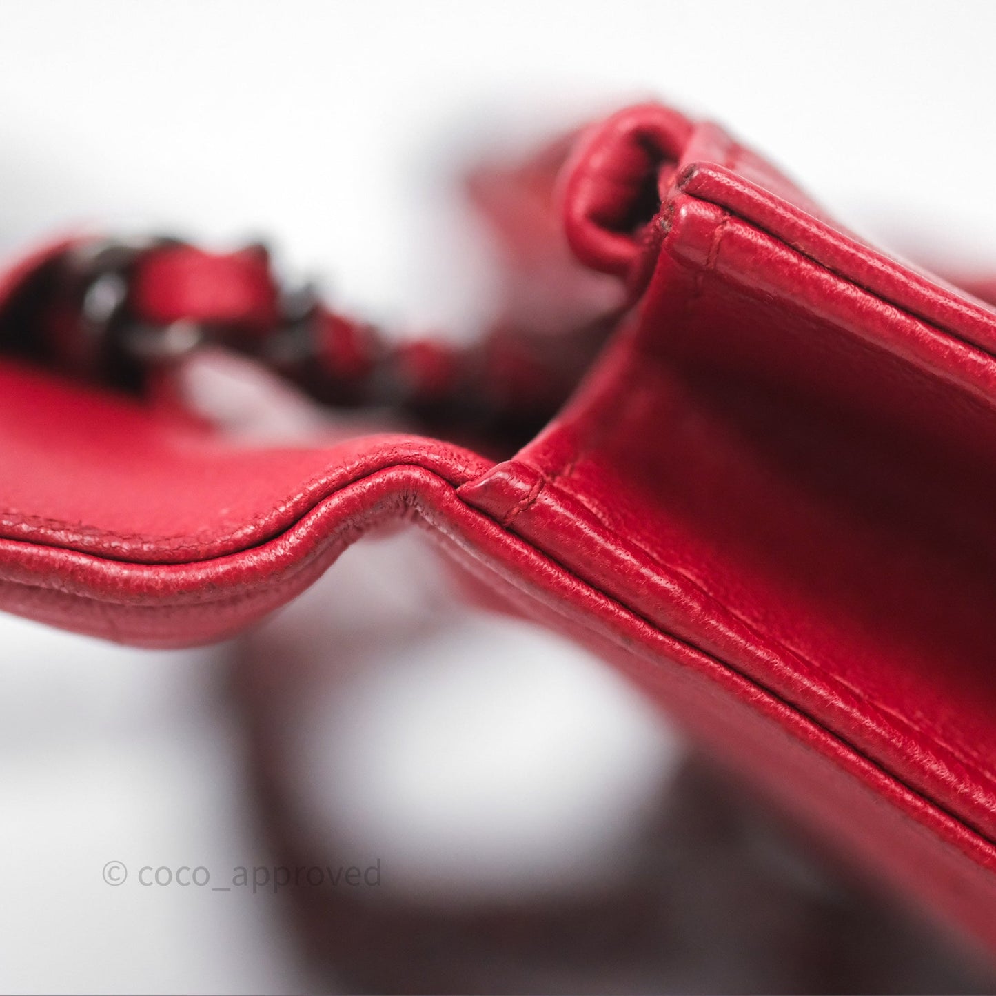 Chanel Boy Wallet on Chain WOC Red Lambskin Ruthenium Hardware