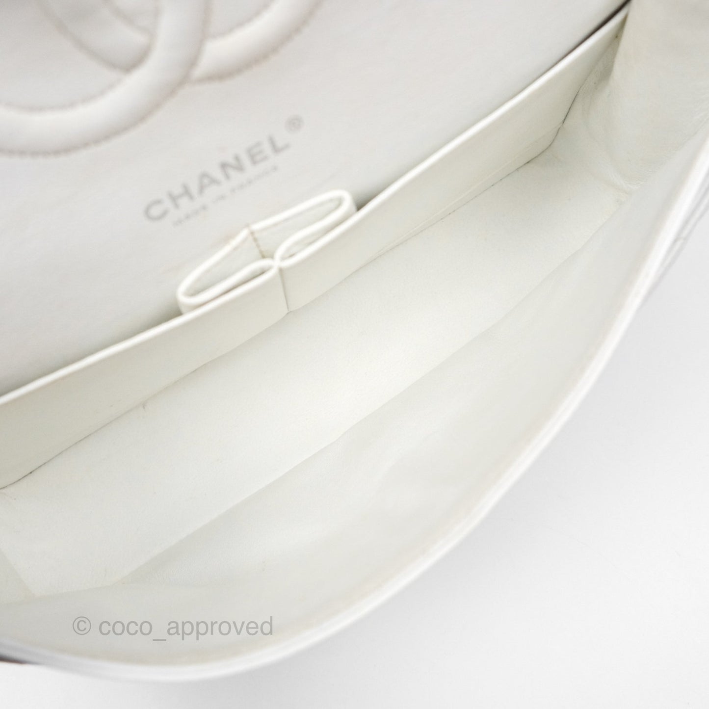 Chanel Classic M/L Medium Double Flap White Caviar Silver Hardware