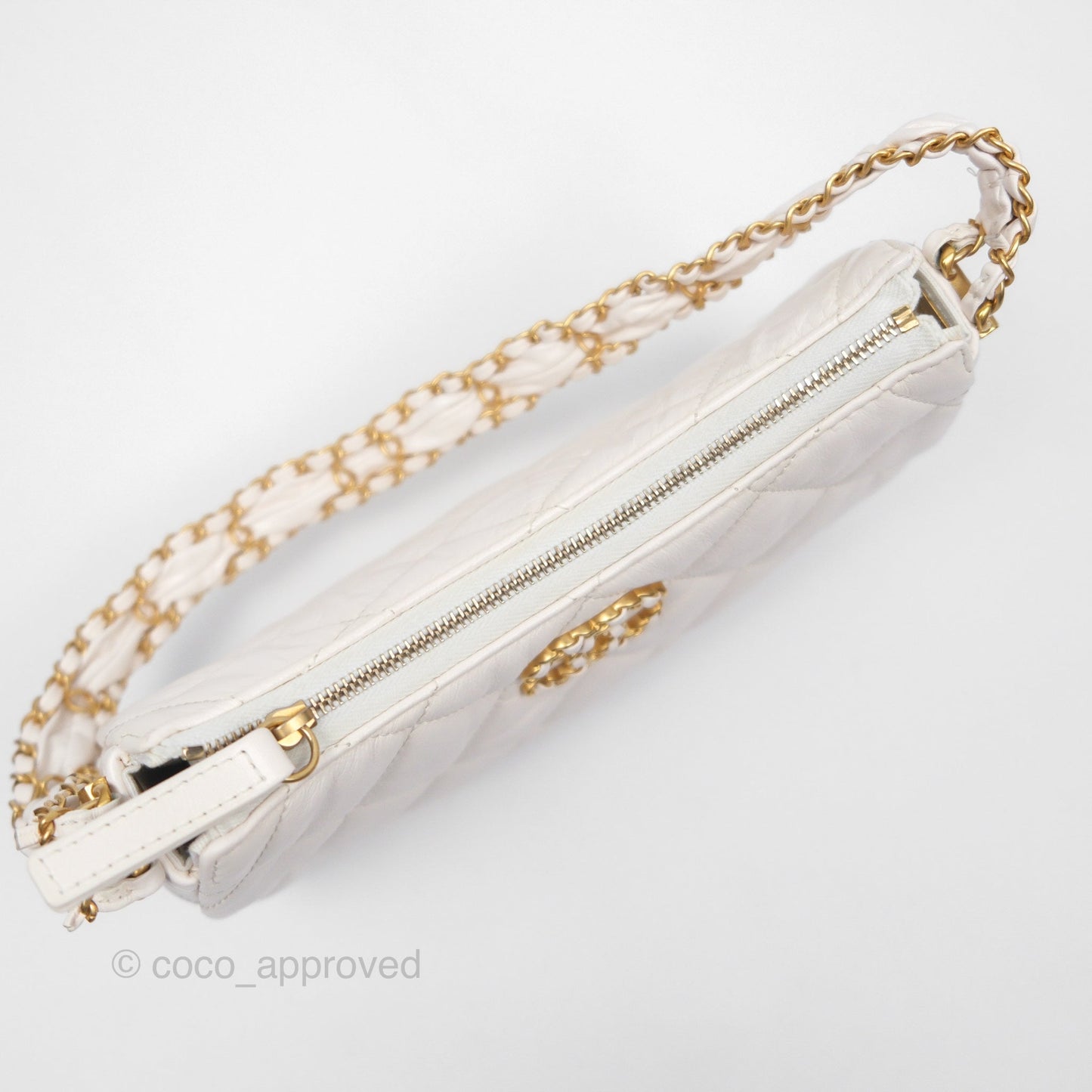 Chanel Hobo Bag White Aged Calfskin Aged Gold Hardware