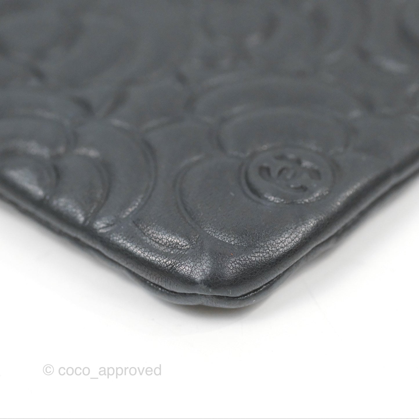 Chanel Quilted Mini O Case Camellia Black Lambskin Silver Hardware