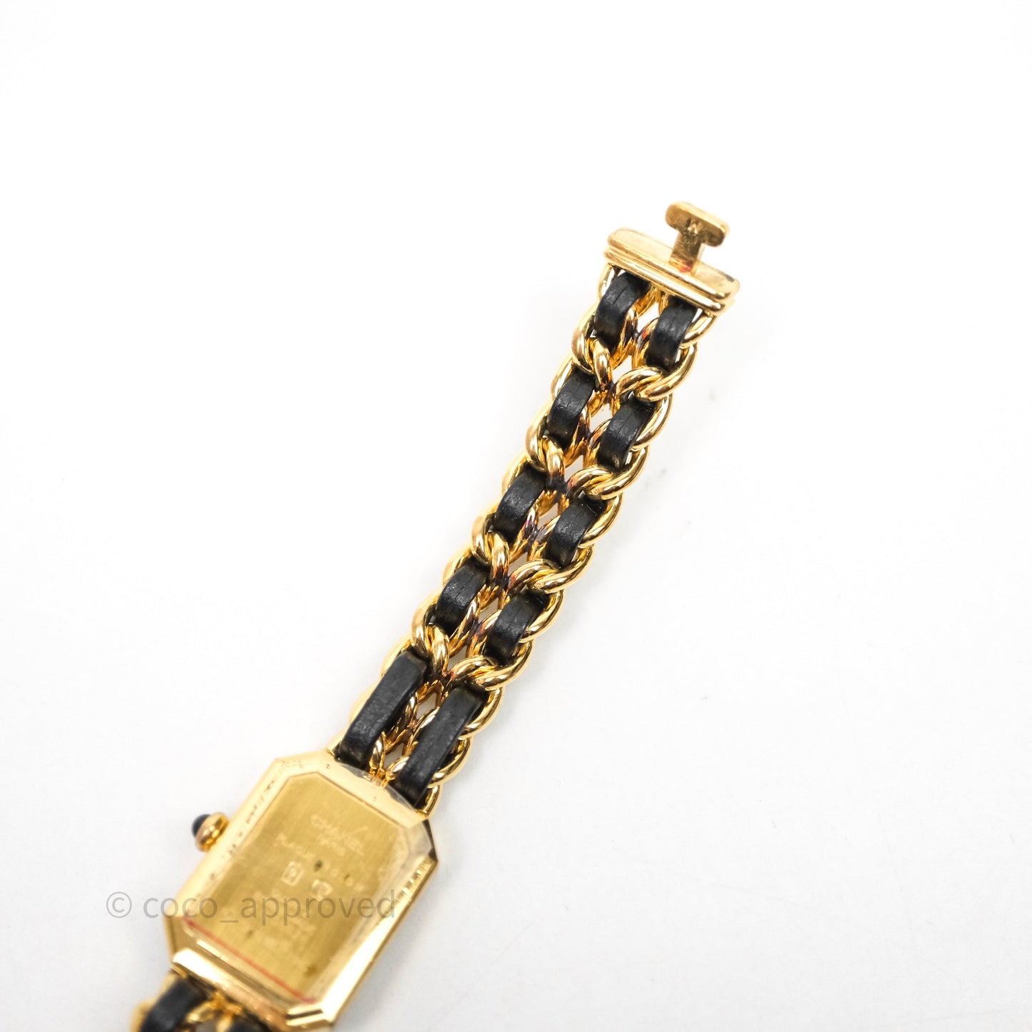 Chanel Vintage Première Watch Black Leather Gold Plated Size M