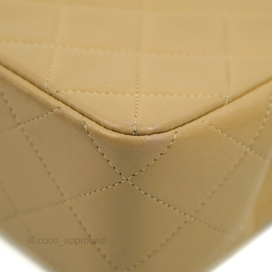 Chanel Vintage Square Flap Bag Beige Lambskin 24K Gold Hardware