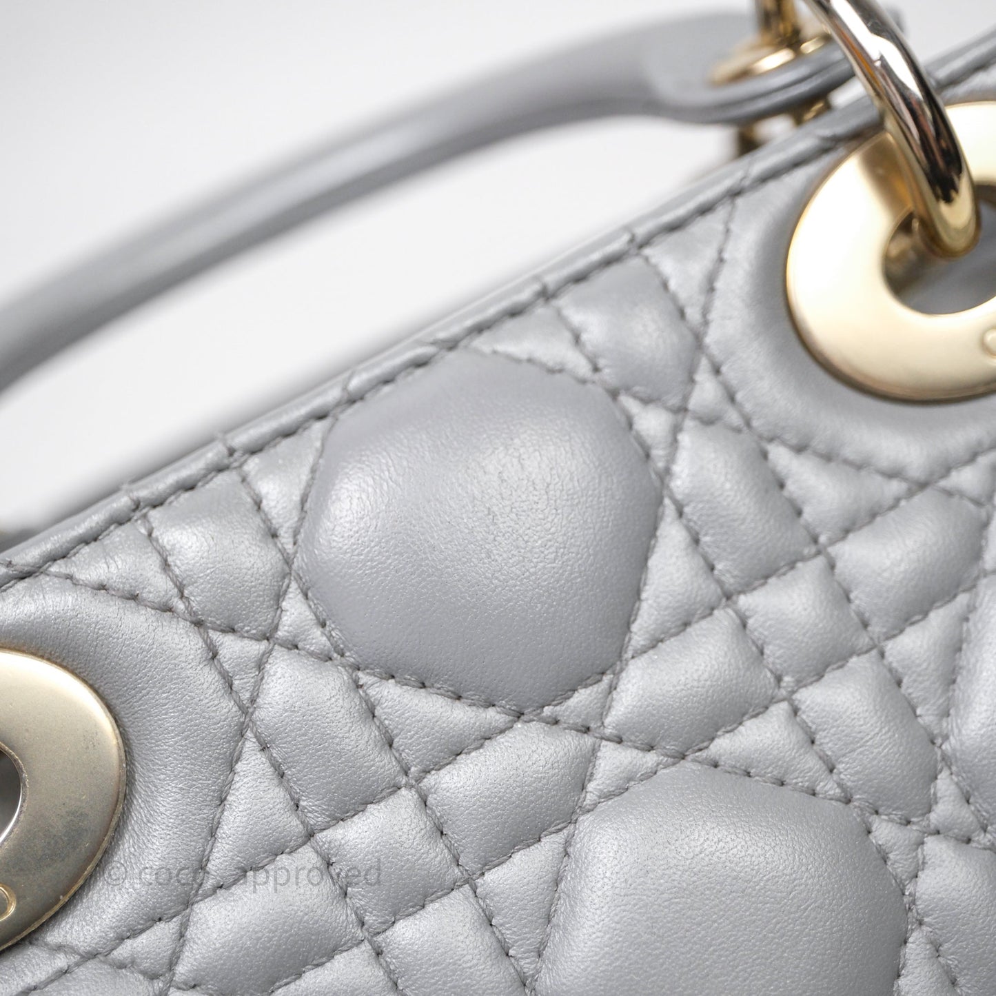 Christian Dior Mini Lady Dior Iridescent Grey Lambskin Cannage Gold Hardware