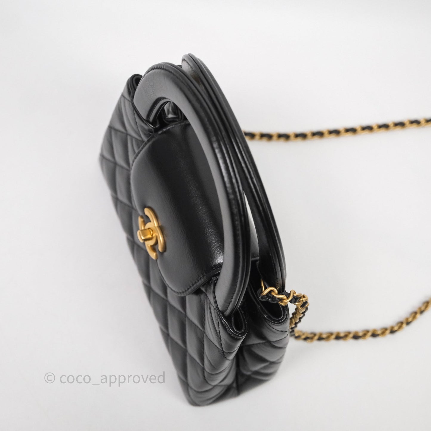 Chanel Kelly Bag Quilted Black Shiny Crumpled Calfskin Aged Gold Hardware