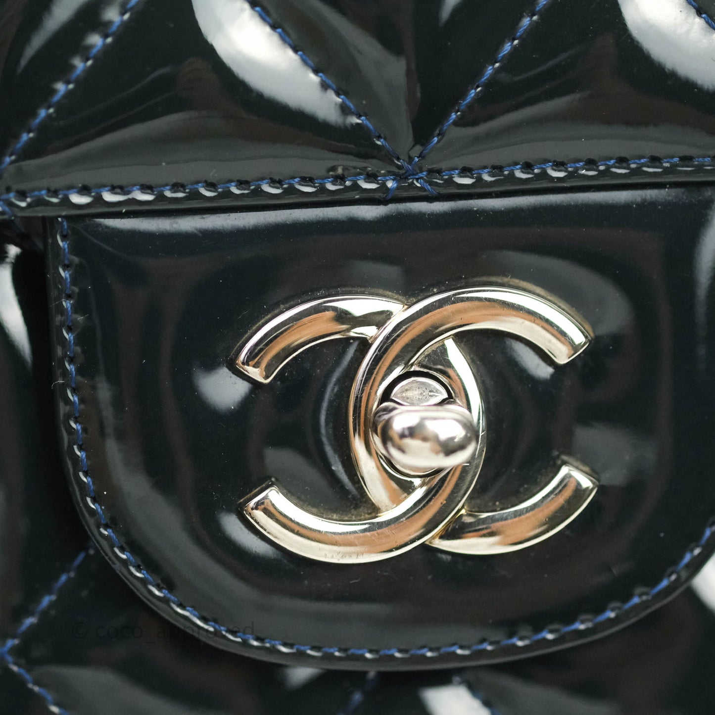 Chanel Jumbo Single Flap Teal Blue Patent Silver Hardware