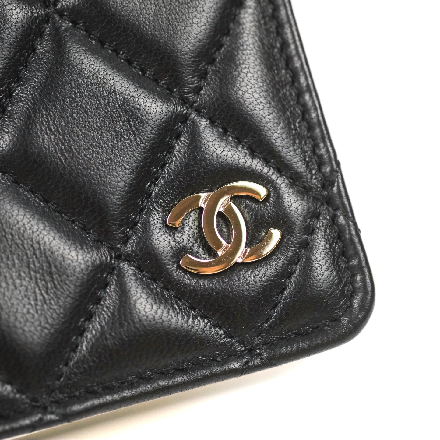Chanel Quilted Book Wallet on Chain WOC Black Lambskin Gold Hardware