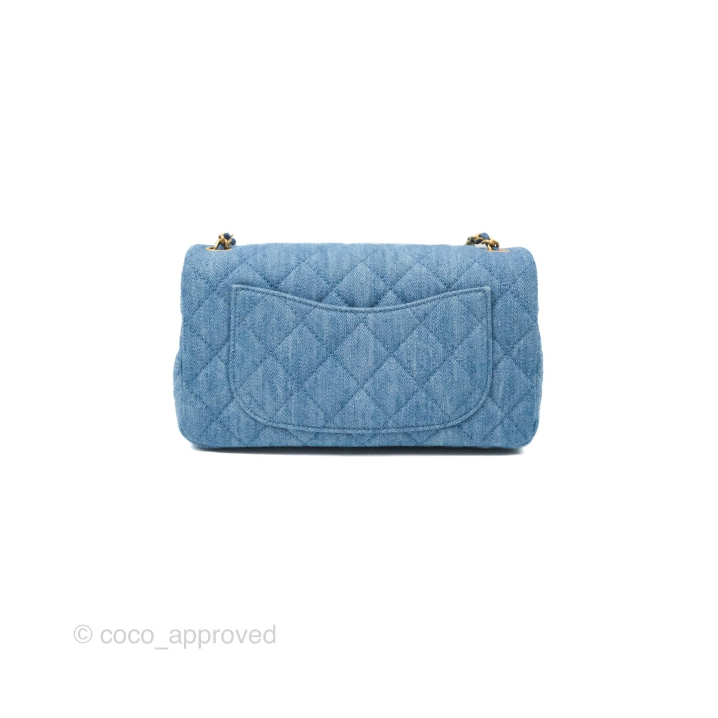 Chanel Mini Rectangular Pearl Crush Quilted Denim Aged Gold Hardware 22C