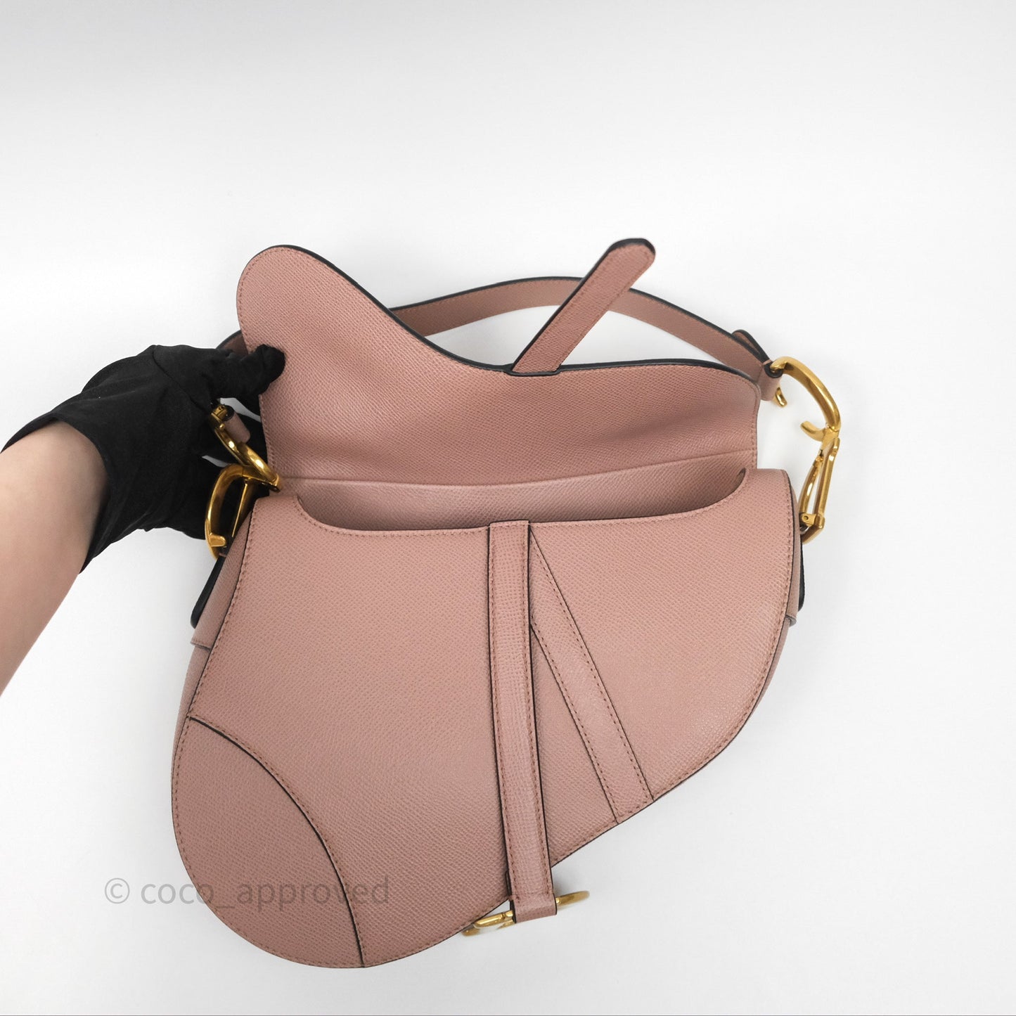 Christian Dior Saddle Bag Dusty Pink Grained Calfskin Gold Hardware