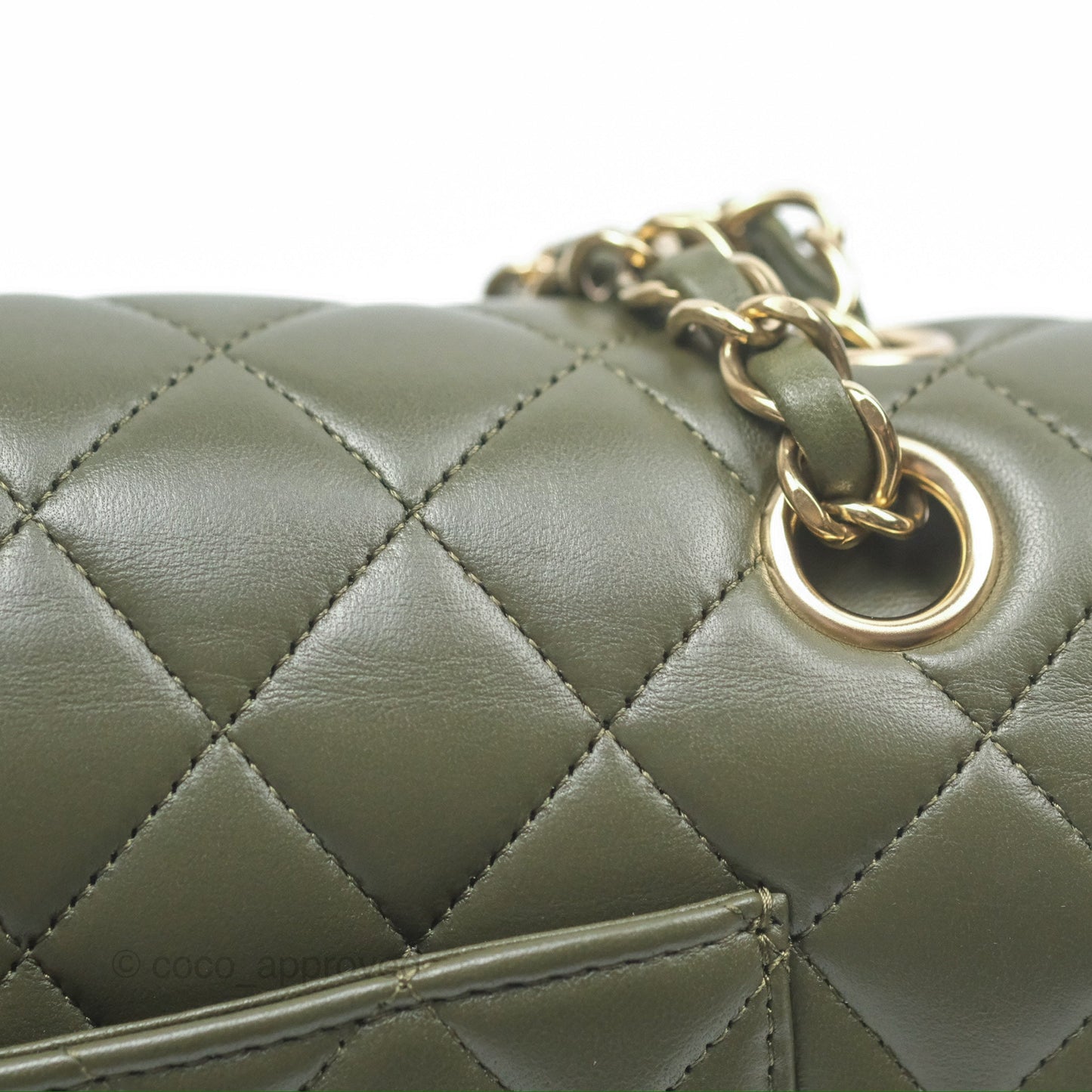 Chanel Classic M/L Medium Flap Quilted Lambskin Army Green Gold Hardware