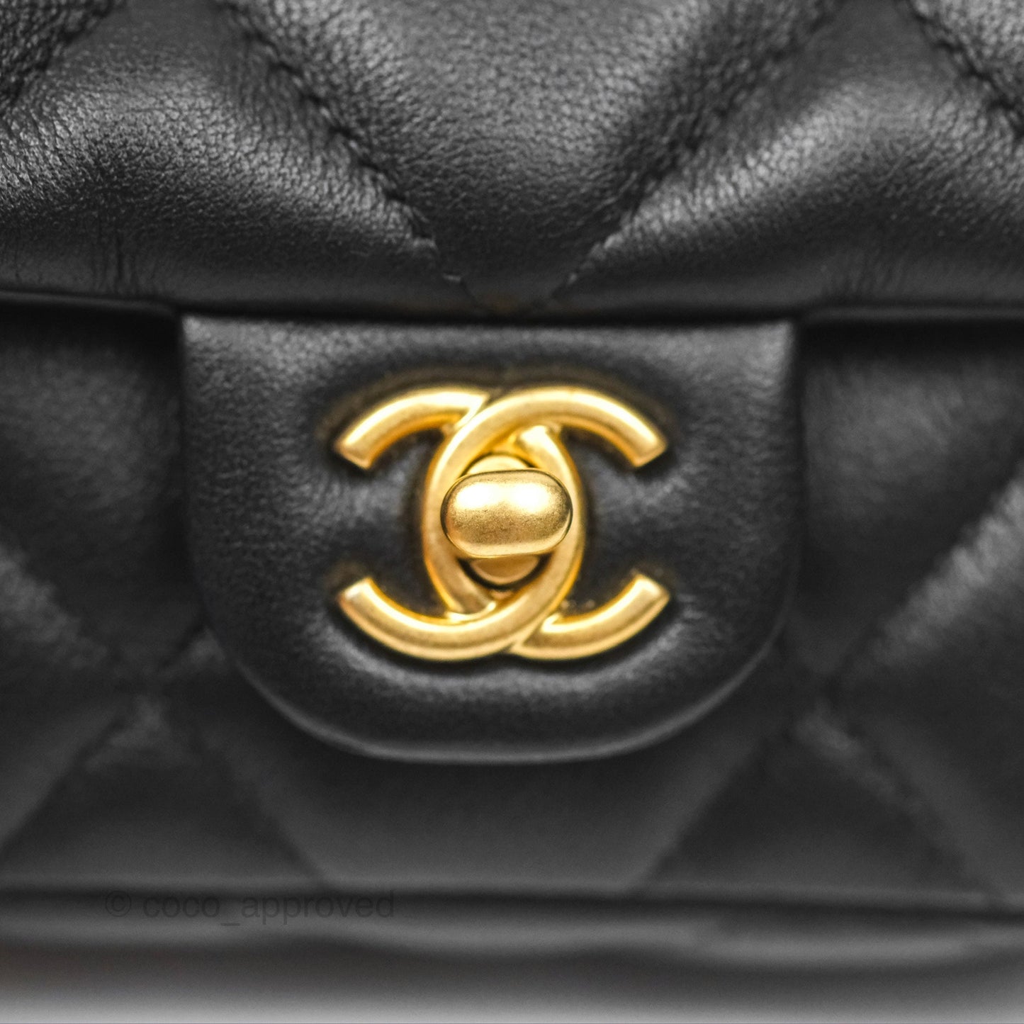 Chanel Lady Handle Flap Card Holder With Chain Black Calfskin Gold Hardware