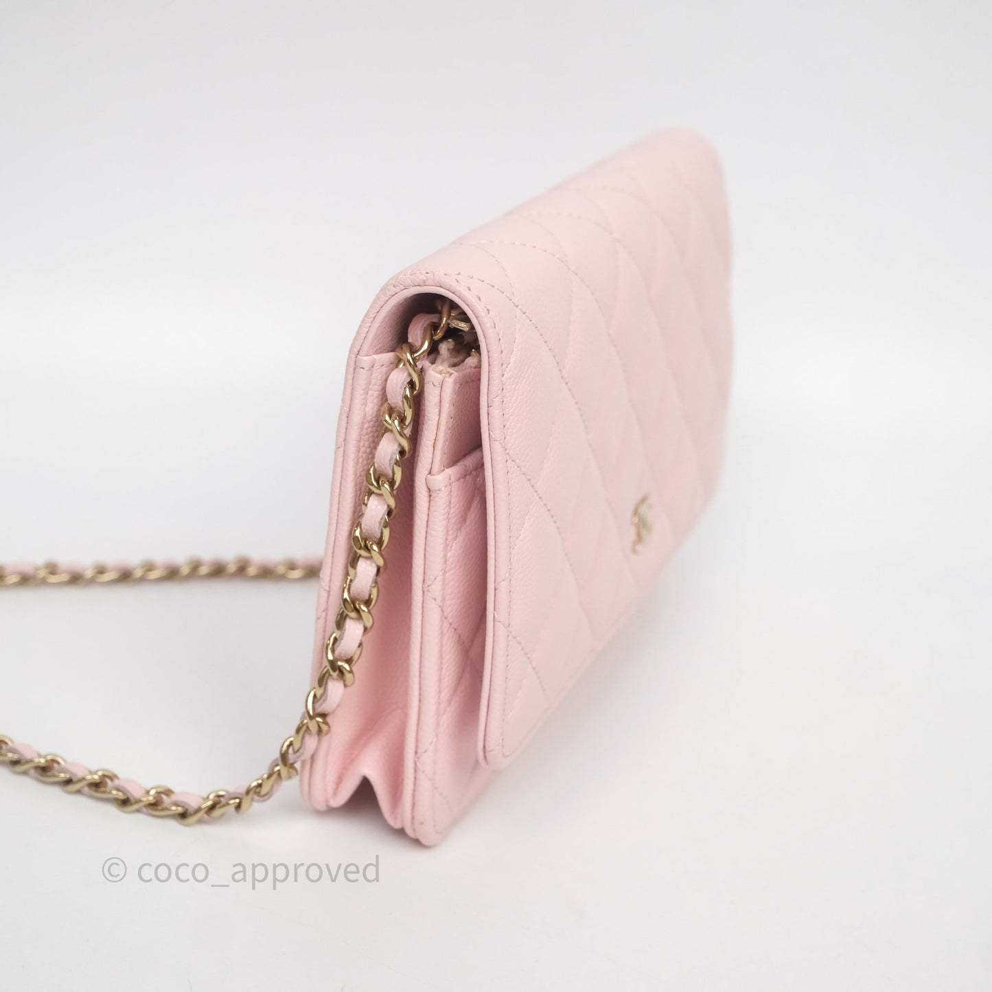 Chanel Classic Quilted Wallet on Chain WOC Light Pink Caviar Gold Hardware