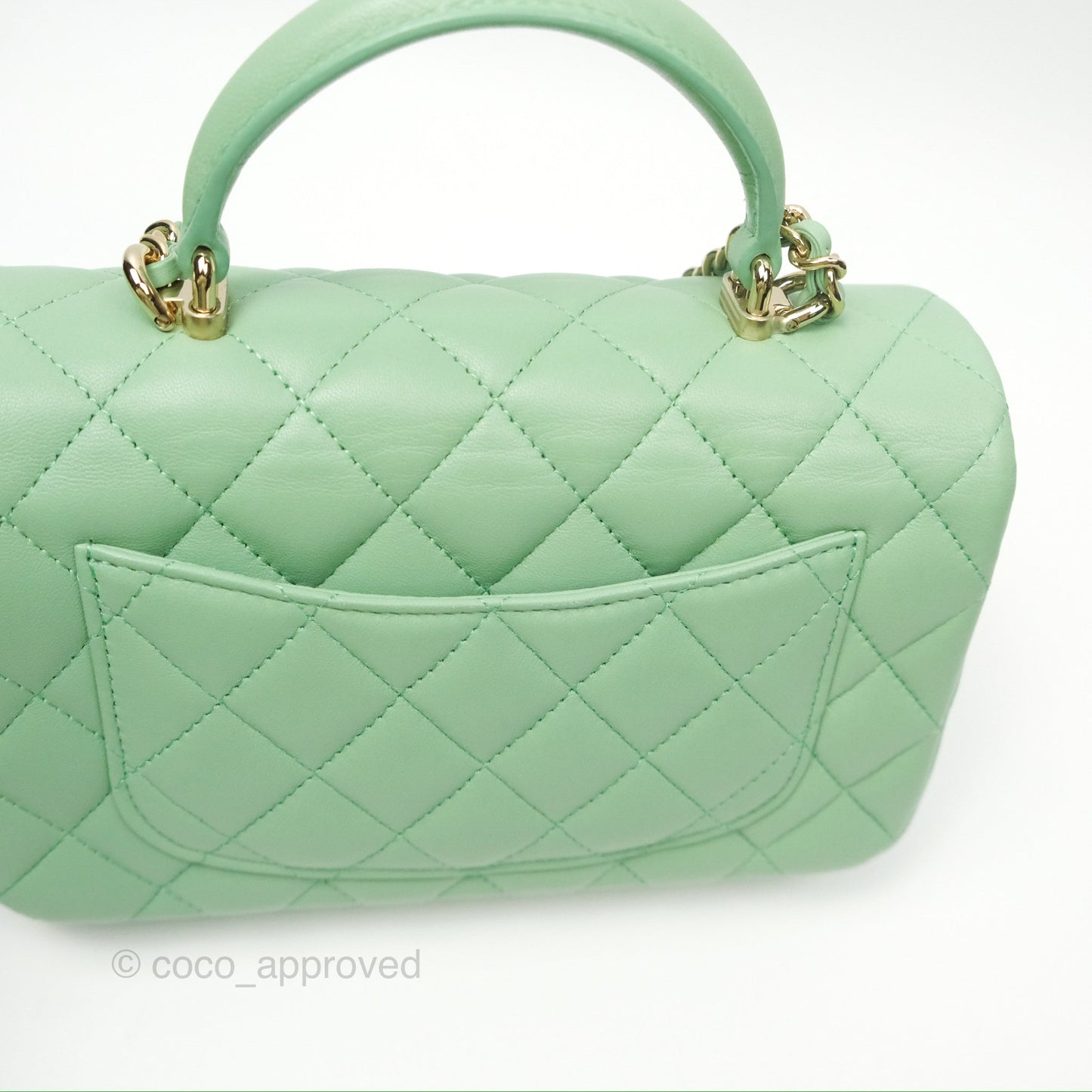 Chanel Top Handle Mini Rectangular Flap Bag Avocado Green Lambskin Gold Hardware