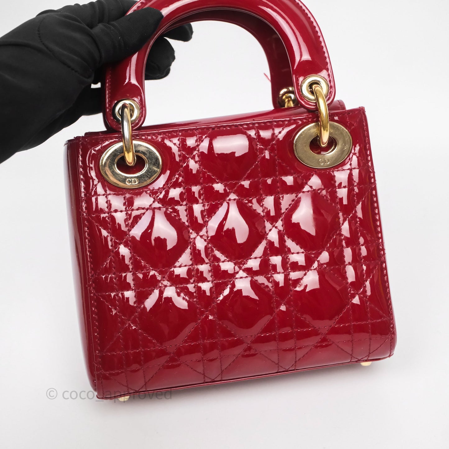 Christian Dior Mini Lady Dior Bag Red Patent Gold Hardware
