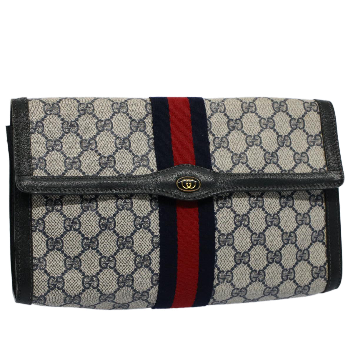 Luxury Gucci GG Canvas Sherry Line Clutch Bag Gray Red Navy 41 014 3087 30  54692