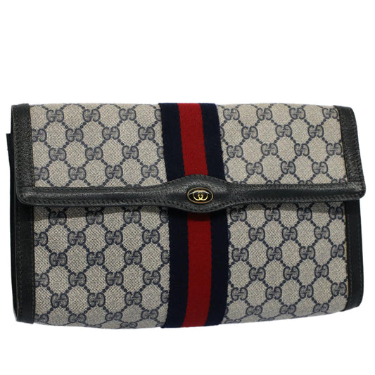 Luxury Gucci GG Canvas Sherry Line Clutch Bag Gray Red Navy 41 014 3087 30  54692