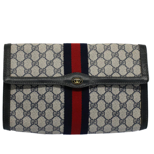Luxury Gucci GG Canvas Sherry Line Clutch Bag Gray Red Navy 41 014 3087 30  54692