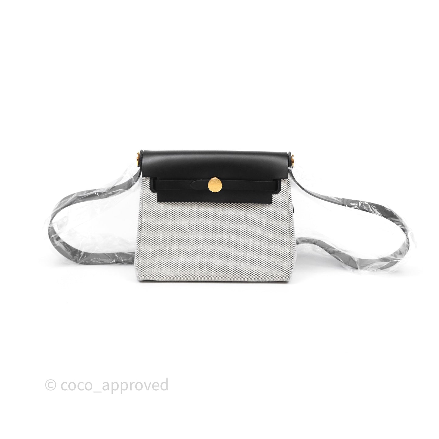 Hermès Herbag Zip 20 Mini Ecru-Noir Canvas Gold Hardware