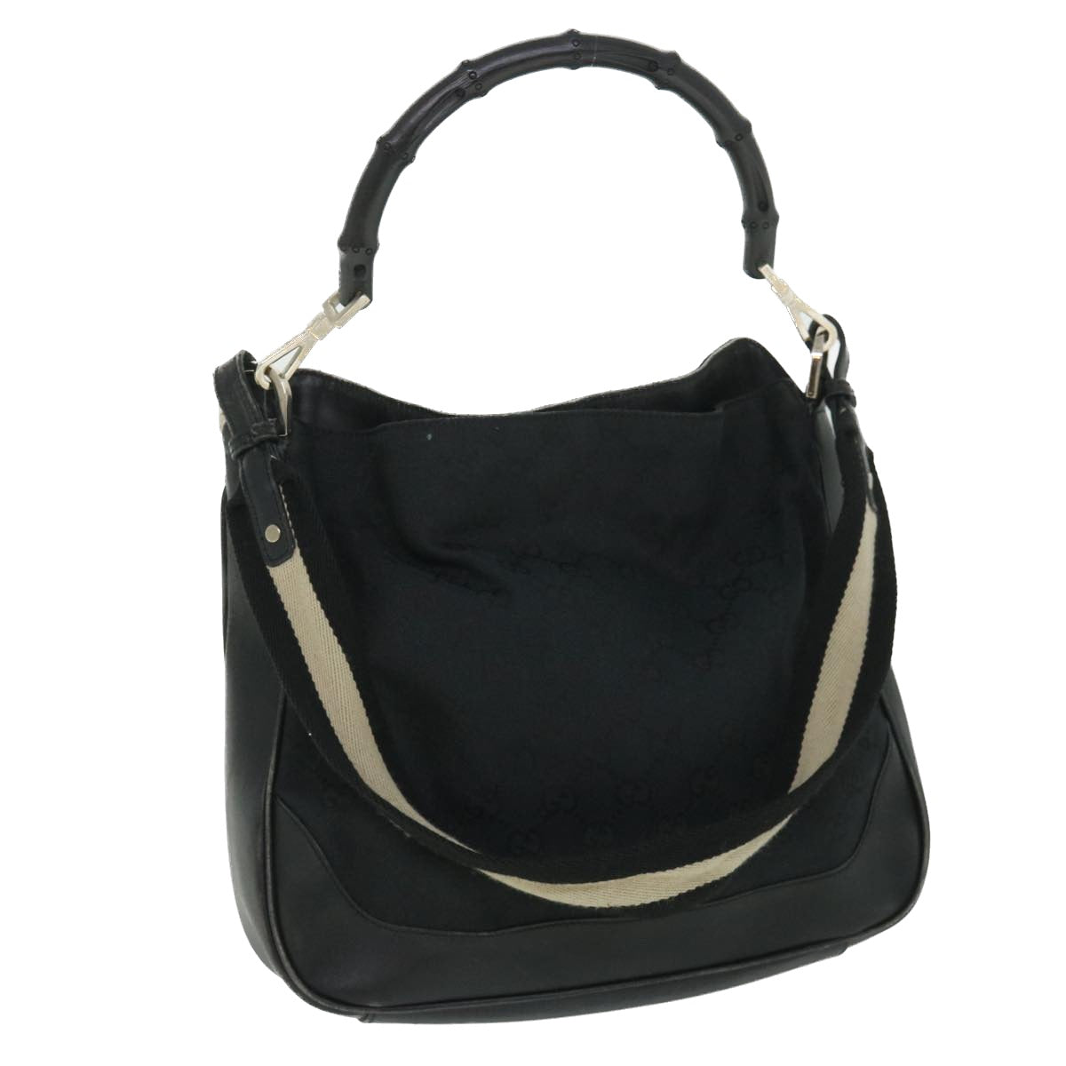 Luxury Gucci GG Canvas Sherry Line Bamboo Hand Bag 2way Black White 001 4095  54699