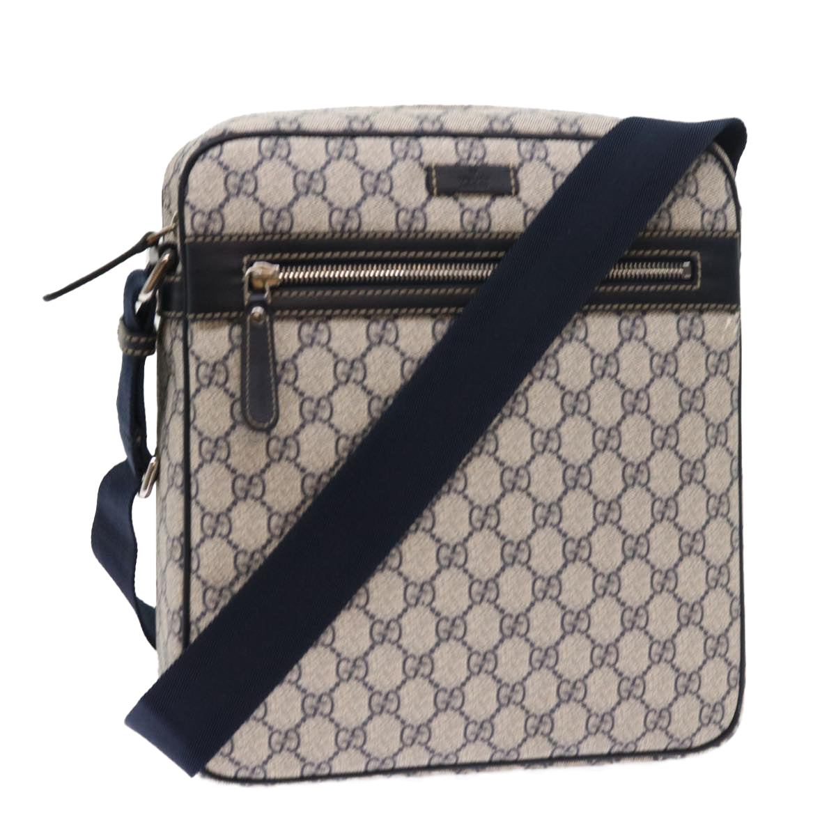 Luxury Gucci GG Supreme Shoulder Bag PVC Leather Gray Navy 201448  54703