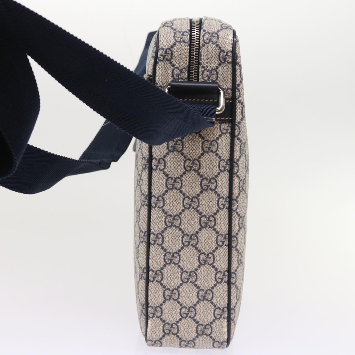 Luxury Gucci GG Supreme Shoulder Bag PVC Leather Gray Navy 201448  54703