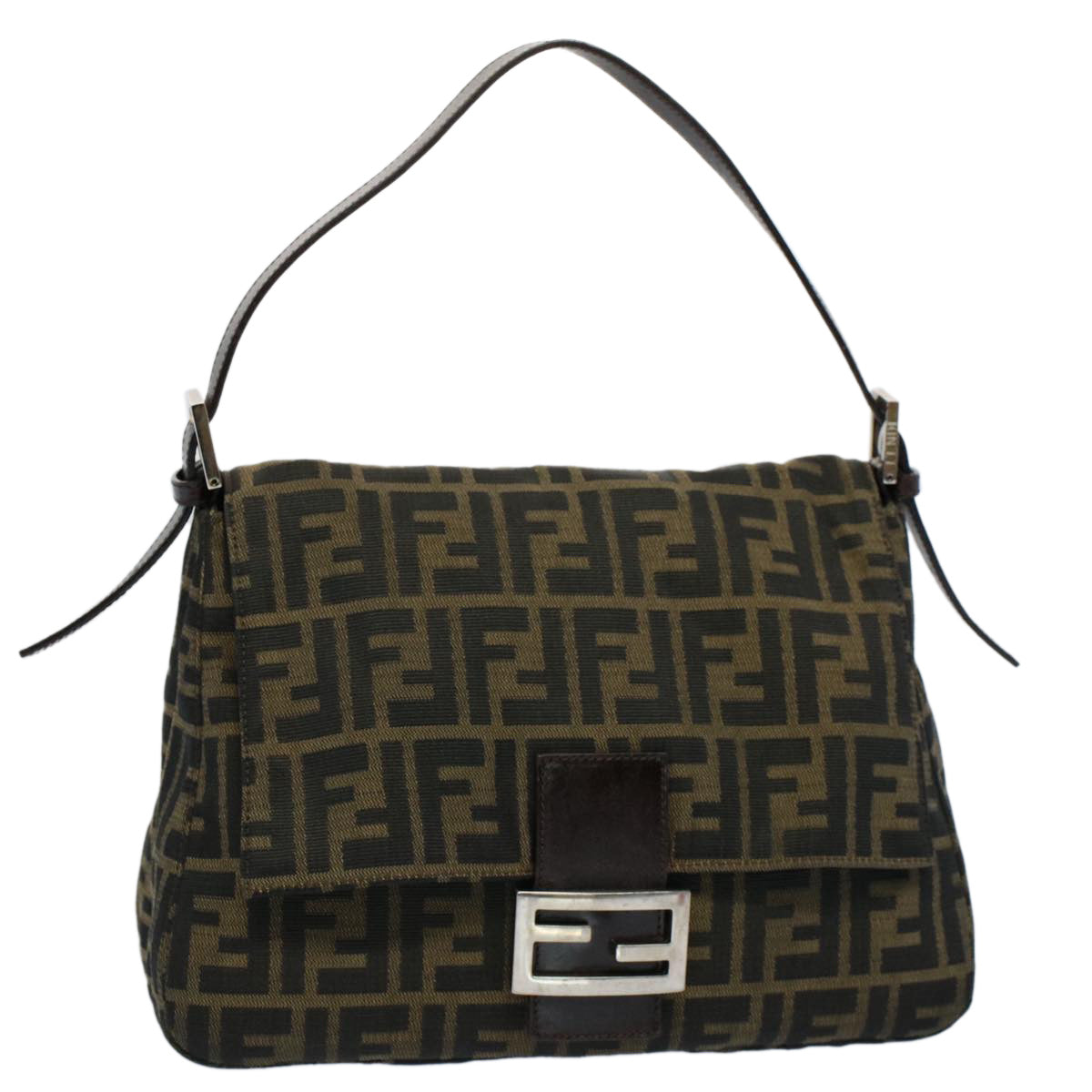 Luxury FendiZucca Canvas Mamma Baguette Shoulder Bag Black Brown54707