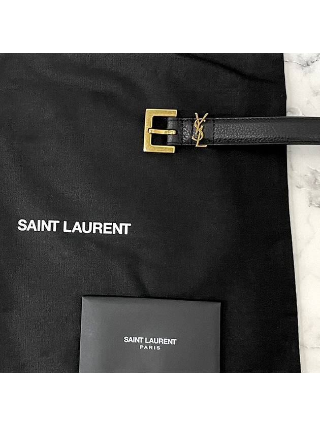 Luxury Saint Laurent Monogram Buckle Grain Leather Belt Black