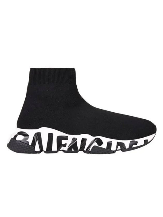 Luxury Balenciaga Speedrunner Graffiti Logo Sole High Top Sneakers Black