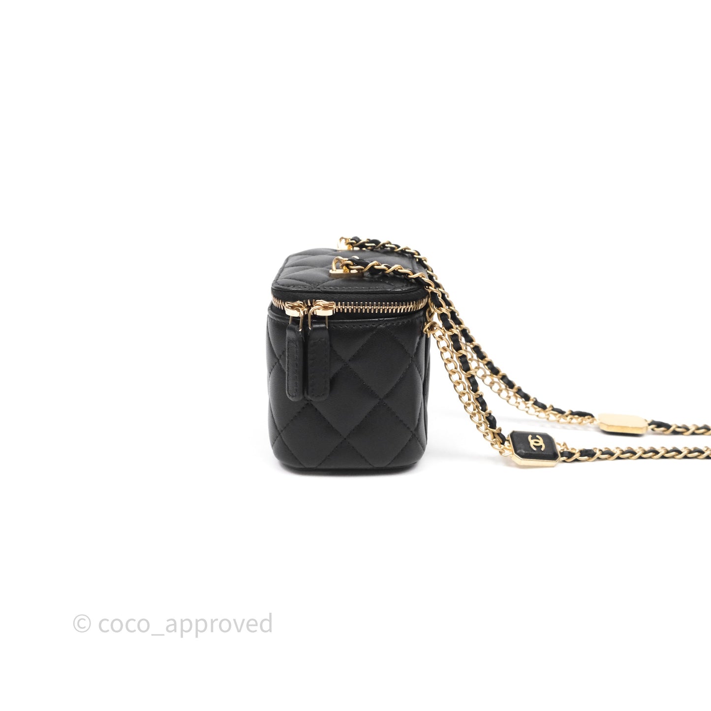 Chanel Mini Vanity With Double Chain Black Lambskin Aged Gold Hardware