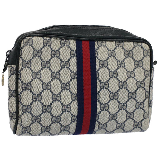Luxury Gucci GG Canvas Sherry Line Clutch Bag Gray Red Navy 010 378  54723