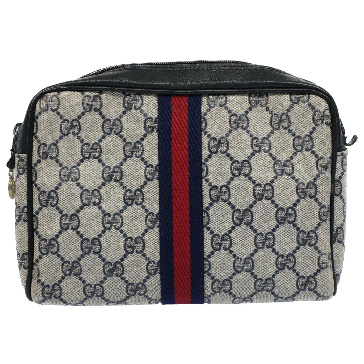 Luxury Gucci GG Canvas Sherry Line Clutch Bag Gray Red Navy 010 378  54723
