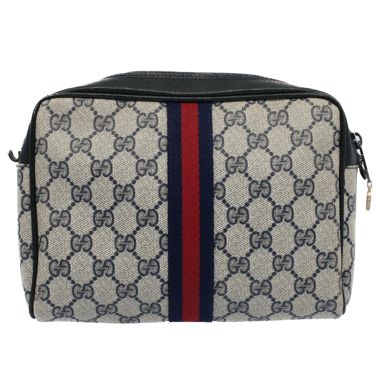 Luxury Gucci GG Canvas Sherry Line Clutch Bag Gray Red Navy 010 378  54723