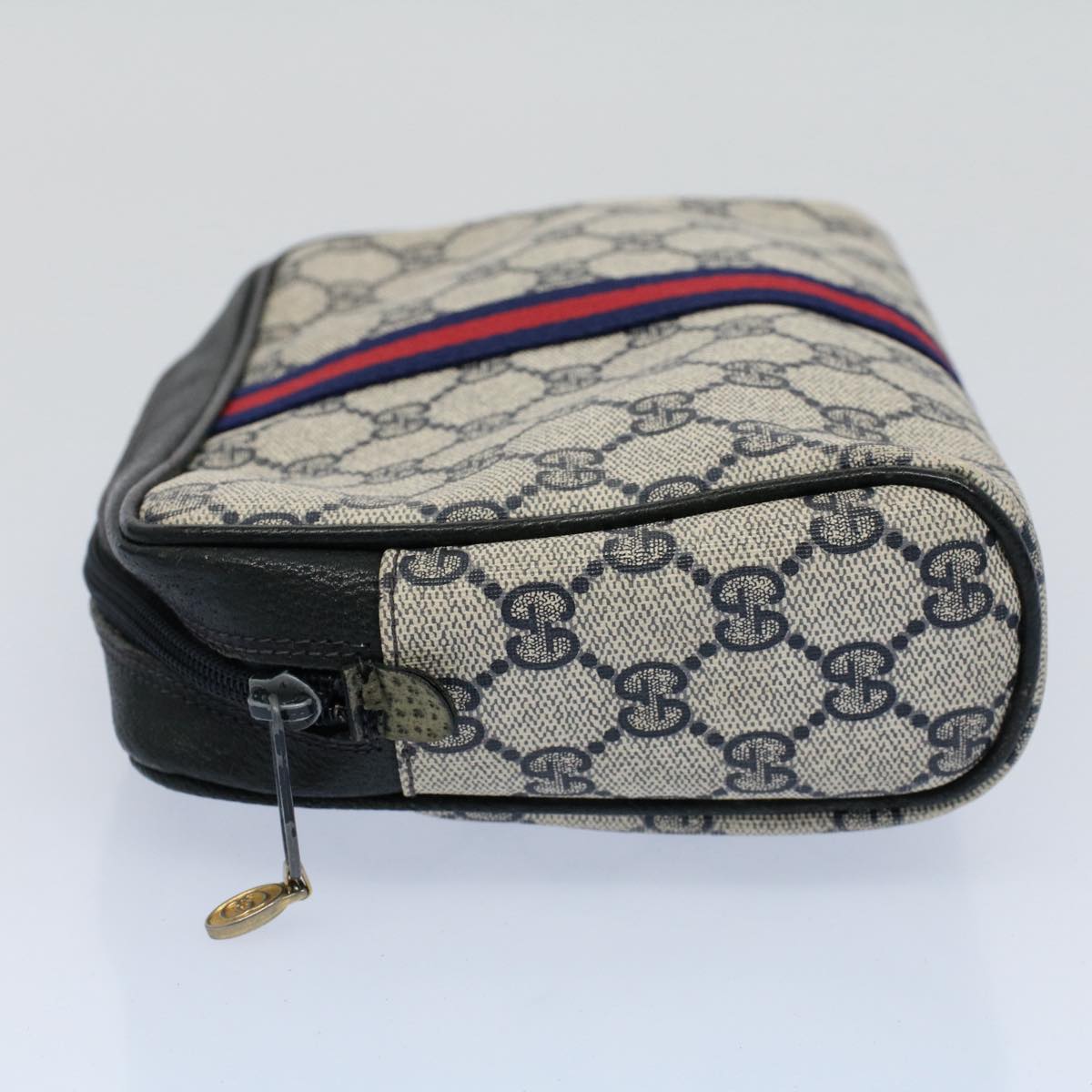 Luxury Gucci GG Canvas Sherry Line Clutch Bag Gray Red Navy 010 378  54723