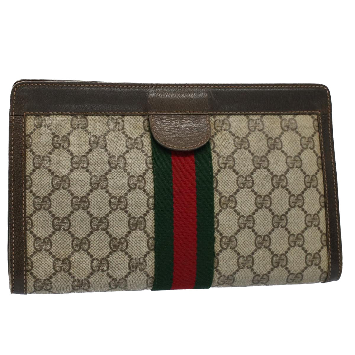 Luxury Gucci GG Canvas Web Sherry Line Clutch Bag Beige Red 41 011 2125 28  54724