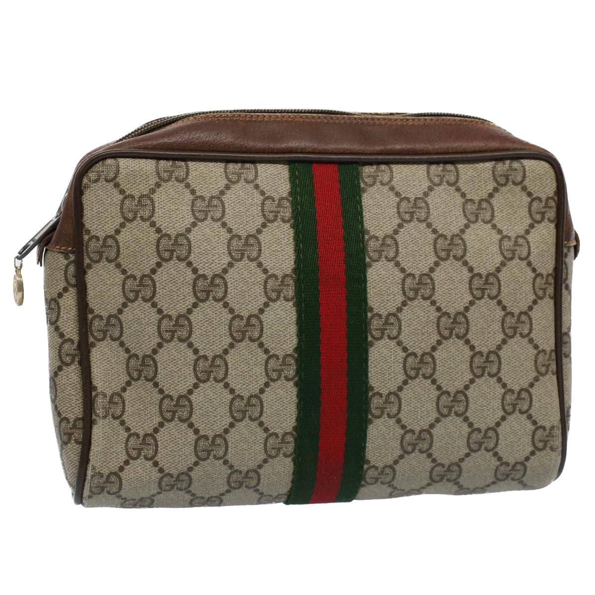 Luxury Gucci GG Canvas Web Sherry Line Clutch Bag Beige Red Green 84 01 012  54726