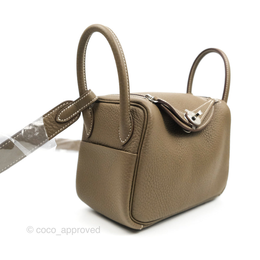 Hermès Mini Lindy 20 Etoupe Clemence Silver Hardware