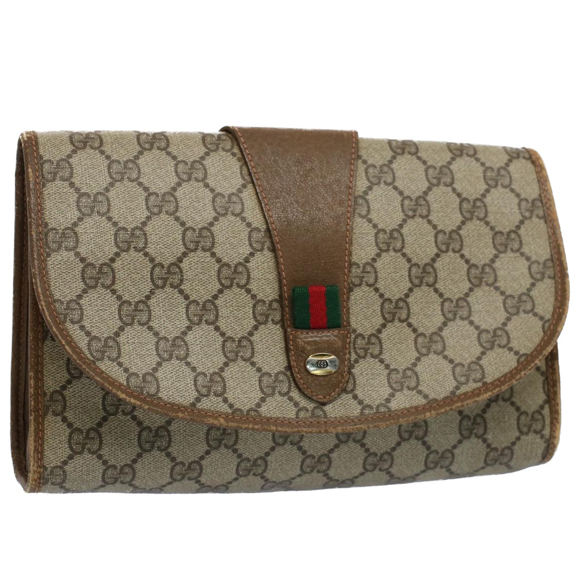 Luxury Gucci GG Canvas Web Sherry Line Clutch Bag Beige Red Green 89 01 030  54732