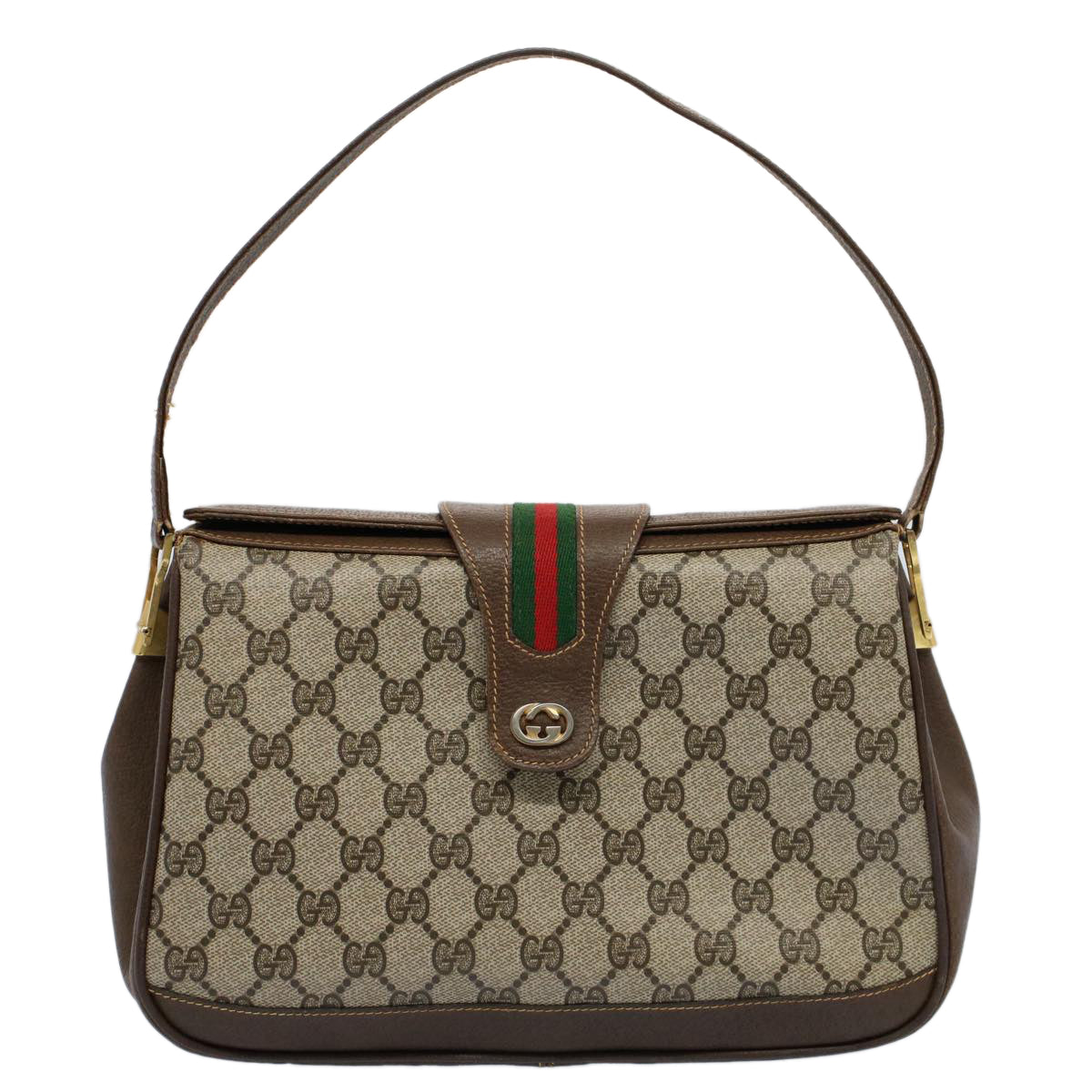 Luxury Gucci GG Canvas Web Sherry Line Shoulder Bag Beige Red 116 02 076  54737