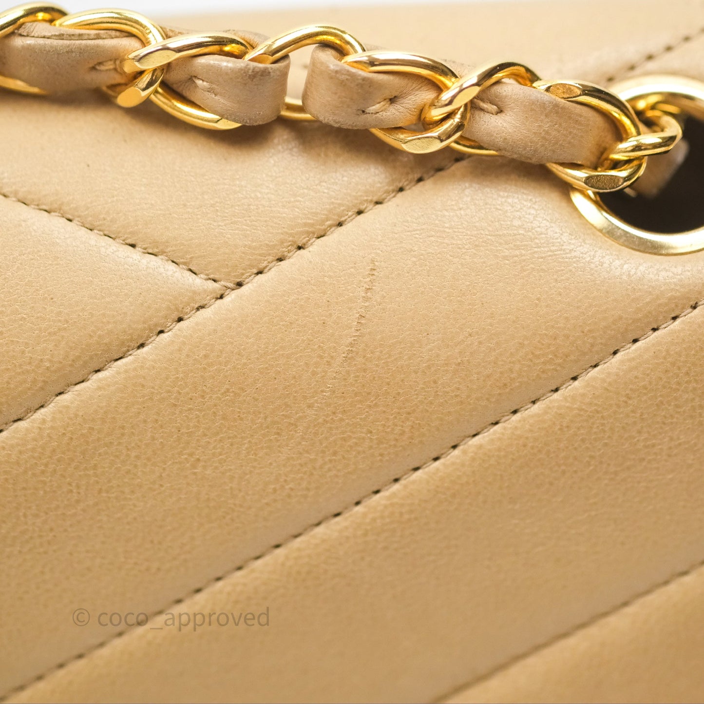 Chanel Vintage Medium Flap Chevron Beige Lambskin 24K Gold Hardware