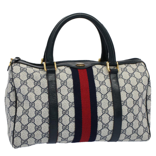 Luxury Gucci GG Canvas Sherry Line Boston Bag Gray Red Navy 010 378  54741