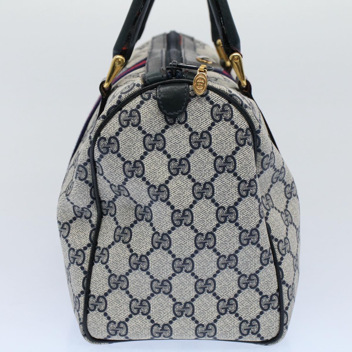 Luxury Gucci GG Canvas Sherry Line Boston Bag Gray Red Navy 010 378  54741