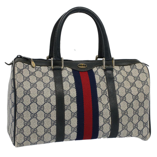 Luxury Gucci GG Canvas Sherry Line Boston Bag Gray Red Navy 012 3842 58  54742