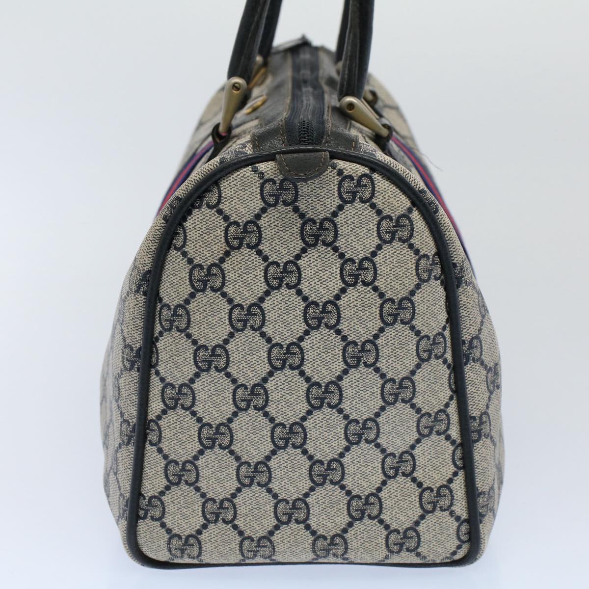 Luxury Gucci GG Canvas Sherry Line Boston Bag Gray Red Navy 012 3842 58  54742