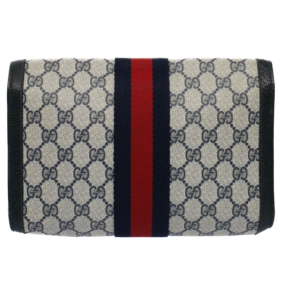 Luxury Gucci GG Canvas Sherry Line Clutch Bag Gray Red Navy 89 01 006  54747