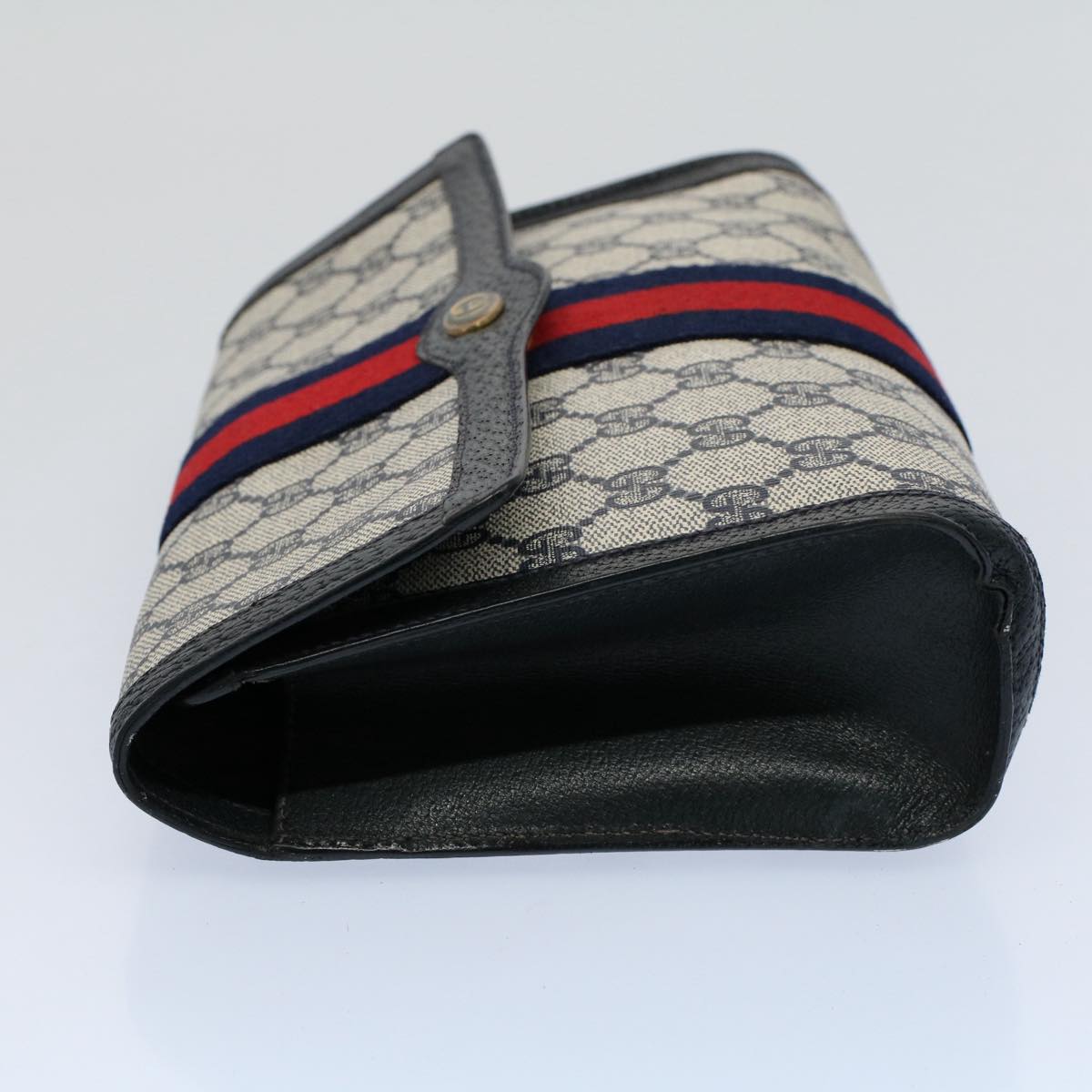 Luxury Gucci GG Canvas Sherry Line Clutch Bag Gray Red Navy 89 01 006  54747