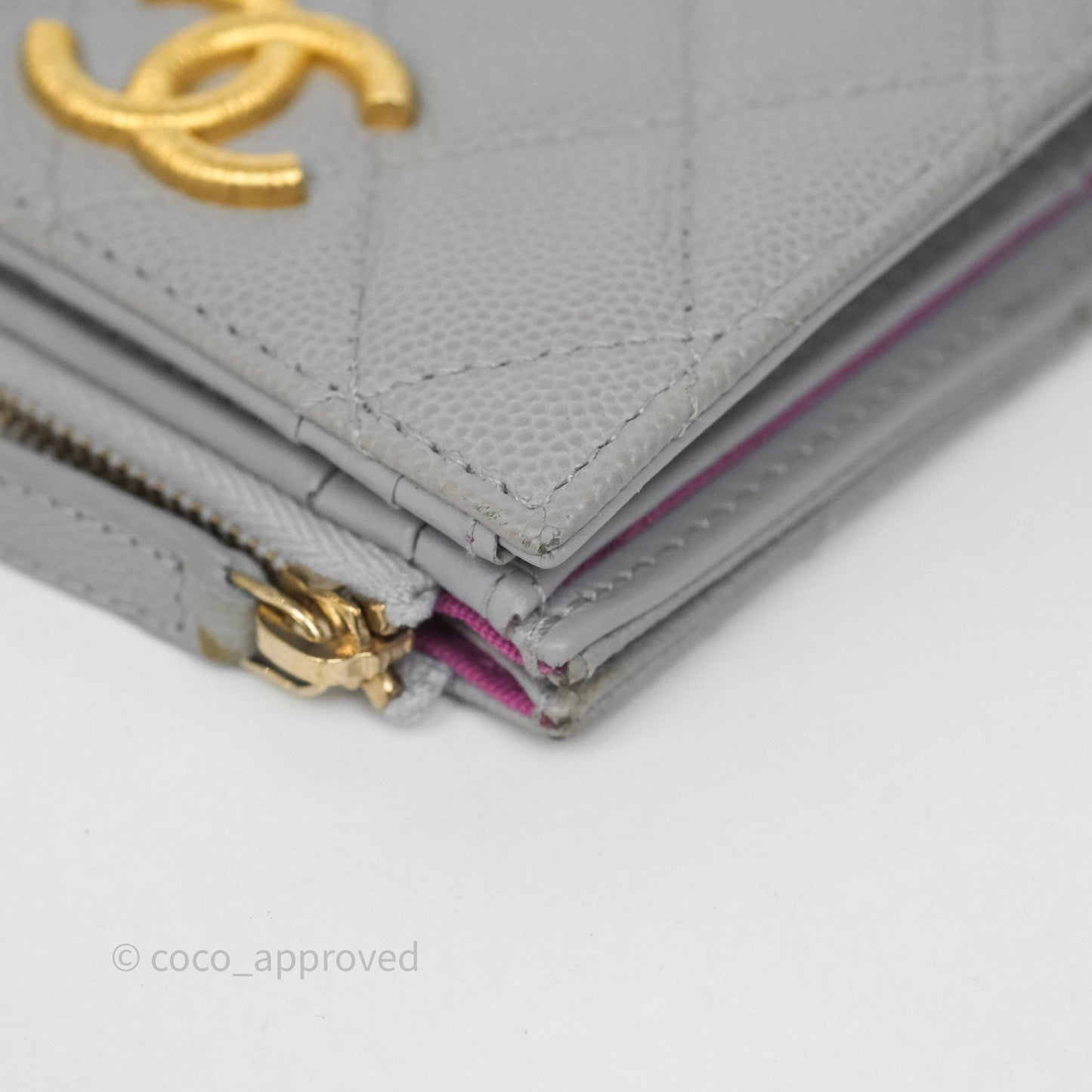 Chanel Quilted Short Wallet Grey Caviar Gold Hardware